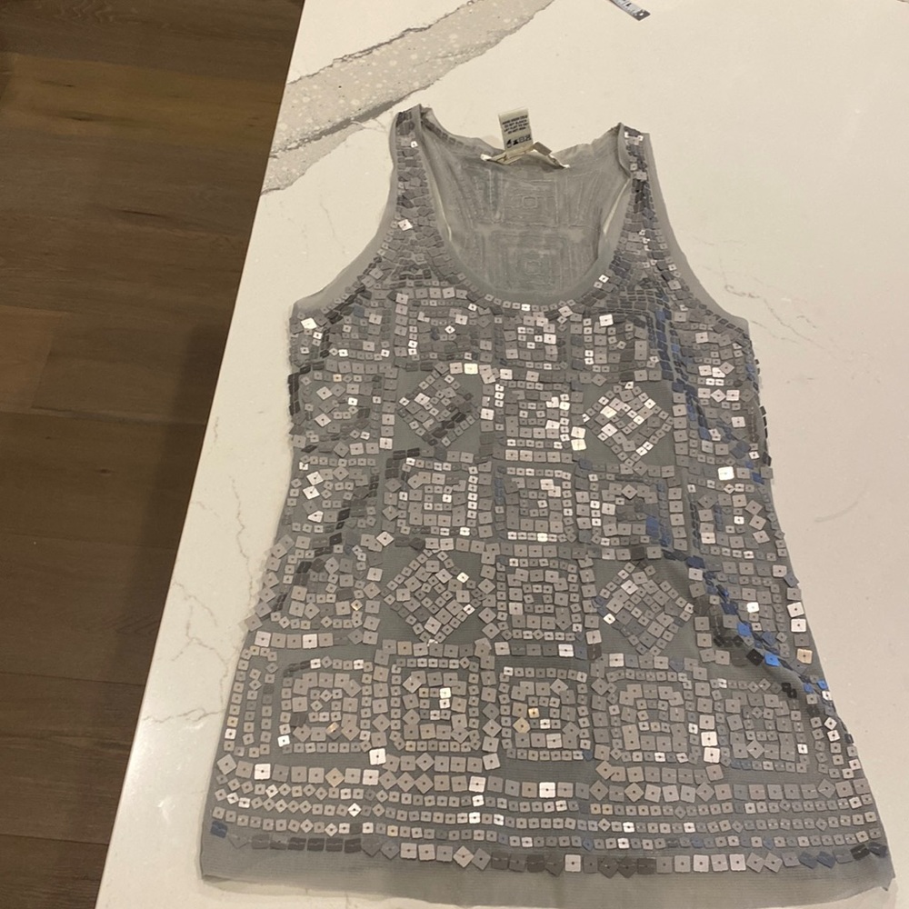 Max studio silver square sequins top